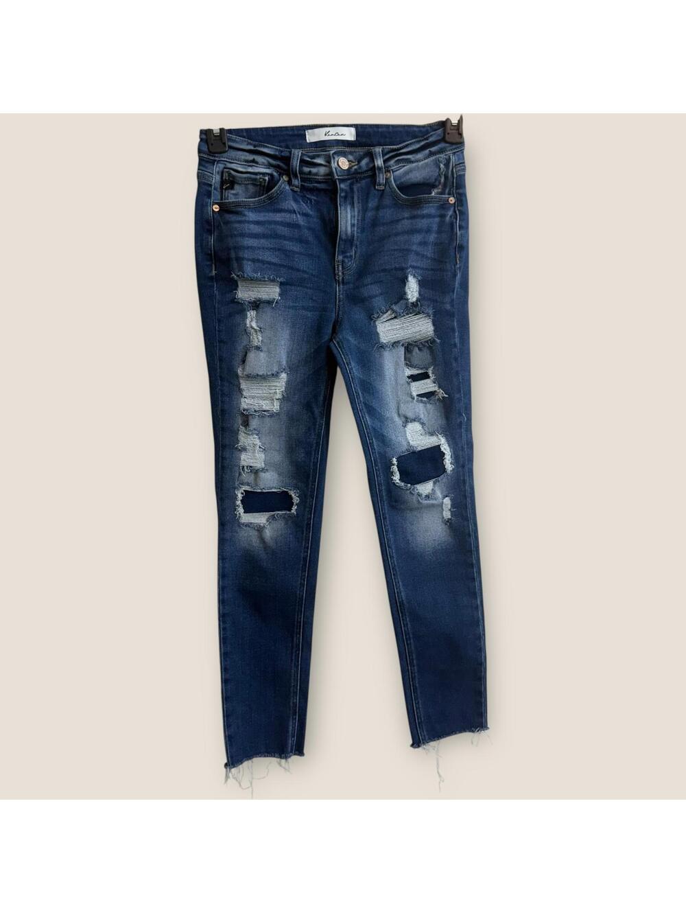 KanCan Women's 7 27 Distressed Skinny Jeans Dark Wash